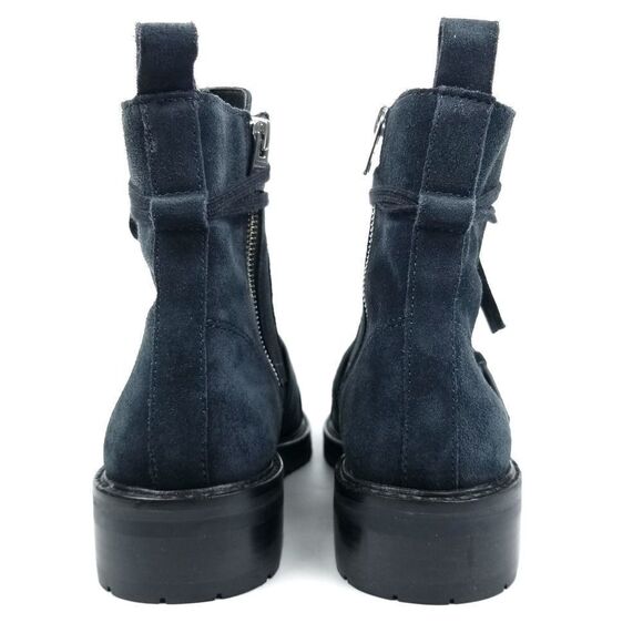 AllSaints Donita Blue Suede Leather Biker Strap Combat Boots 7 90s Moto Grunge - Picture 7 of 13